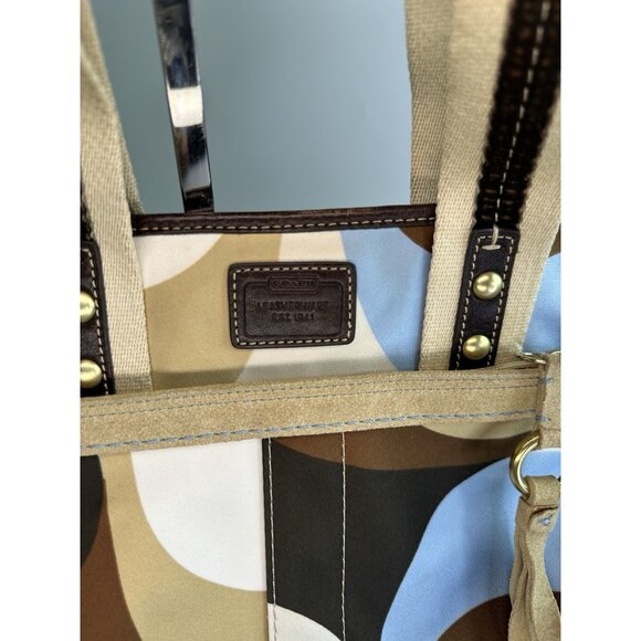 Coach Y2K Hamptons Weekend Scarf Print Tote Brass, Multicolor Brown/Blue - Picture 3 of 10